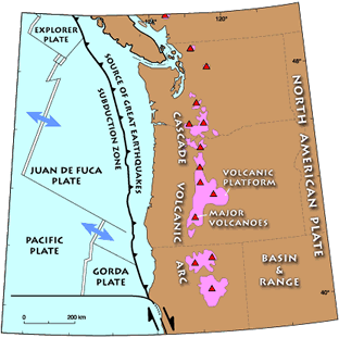 Map of Cascades Volcano subduction zone USGS